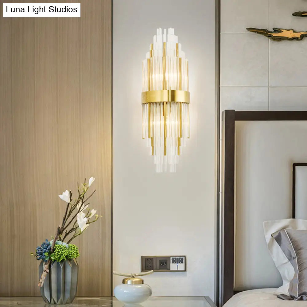 Golden Crystal Layered Sconce Light For Living Room - Modern Wall Mounted Lamp (2 Lights)