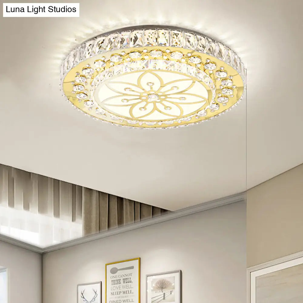 Golden Crystal Led Flushmount Ceiling Light - Modern 2 - Tier Round 3Rd Gear Flush Lighting