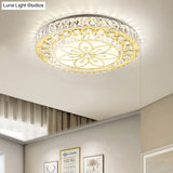 Golden Crystal Led Flushmount Ceiling Light - Modern 2 - Tier Round 3Rd Gear Flush Lighting