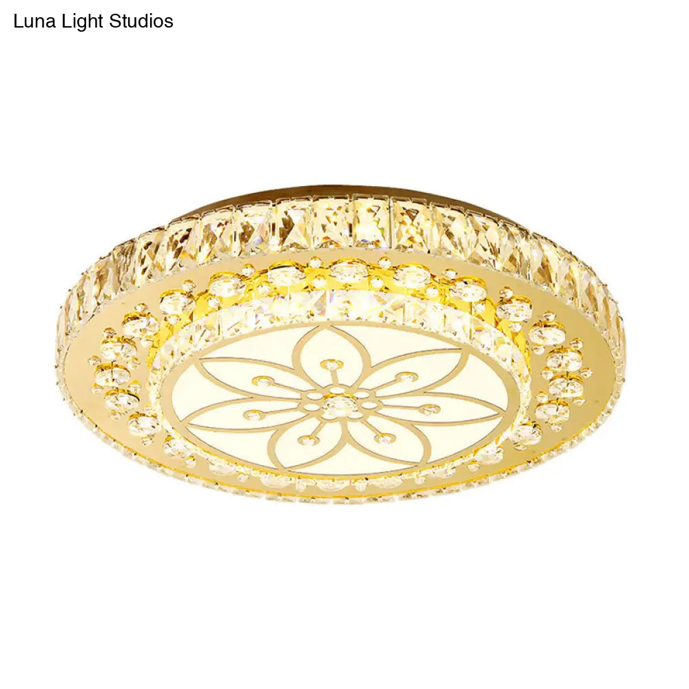 Golden Crystal Led Flushmount Ceiling Light - Modern 2 - Tier Round 3Rd Gear Flush Lighting