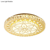 Golden Crystal Led Flushmount Ceiling Light - Modern 2 - Tier Round 3Rd Gear Flush Lighting