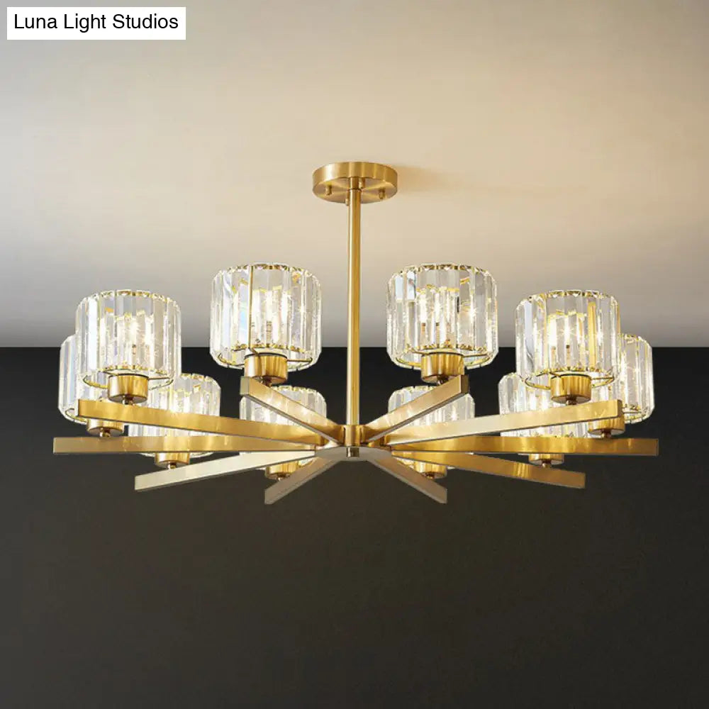 Golden Crystal Prism Sputnik Chandelier - Modern Suspension Light For Living Room