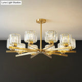 Golden Crystal Prism Sputnik Chandelier - Modern Suspension Light For Living Room