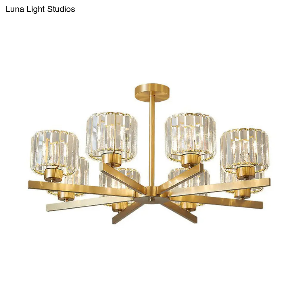 Golden Crystal Prism Sputnik Chandelier - Modern Suspension Light For Living Room