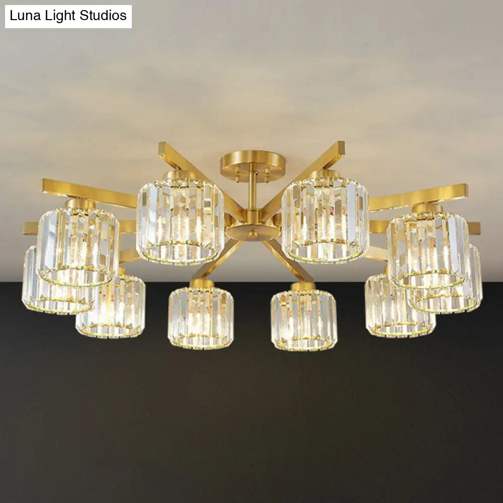 Golden Crystal Prism Sputnik Chandelier - Modern Suspension Light For Living Room