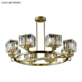 Golden Crystal Rectangle Pendant Chandelier - Sleek Dining Room Lighting Fixture With 4/8/10 Bulbs
