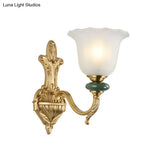 Golden Curved Arm Vintage-Style 1/2-Head Bell Wall Light Sconce With Opal Glass Perfect Bedside