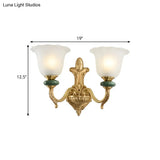 Golden Curved Arm Vintage-Style 1/2-Head Bell Wall Light Sconce With Opal Glass Perfect Bedside