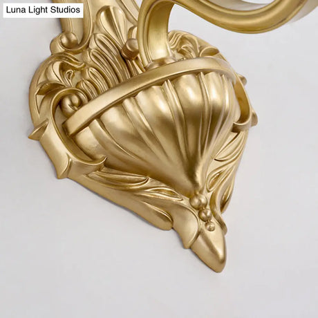 Golden Curved Arm Vintage-Style 1/2-Head Bell Wall Light Sconce With Opal Glass Perfect Bedside