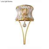 Golden Curved Metal Wall Sconce With Clear Crystal Prism