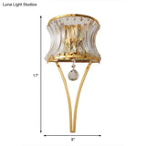 Golden Curved Metal Wall Sconce With Clear Crystal Prism