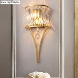 Golden Curved Metal Wall Sconce With Clear Crystal Prism