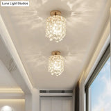 Golden Cylinder Crystal Semi - Flush Ceiling Light With Simplicity Design