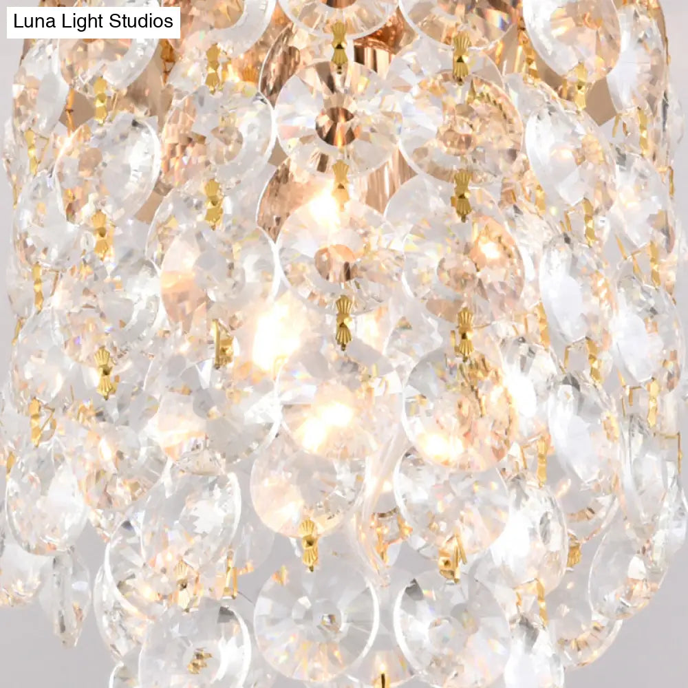 Golden Cylinder Crystal Semi - Flush Ceiling Light With Simplicity Design