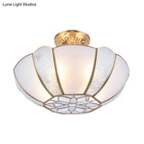 Golden Dome Ceiling Light: Classic Metal 3 Lights Semi Flush Mount With White Beveled Glass Shade