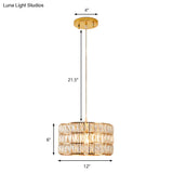 Golden Drum Crystal Hanging Lamp - Modern 1-Light Fixture For Dining Table