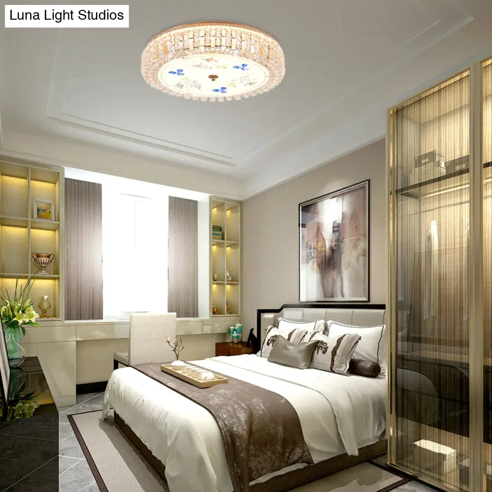 Golden Drum Flushmount Lighting: Modern Crystal And Glass Multi Light Ceiling Lamp (16’/19.5’