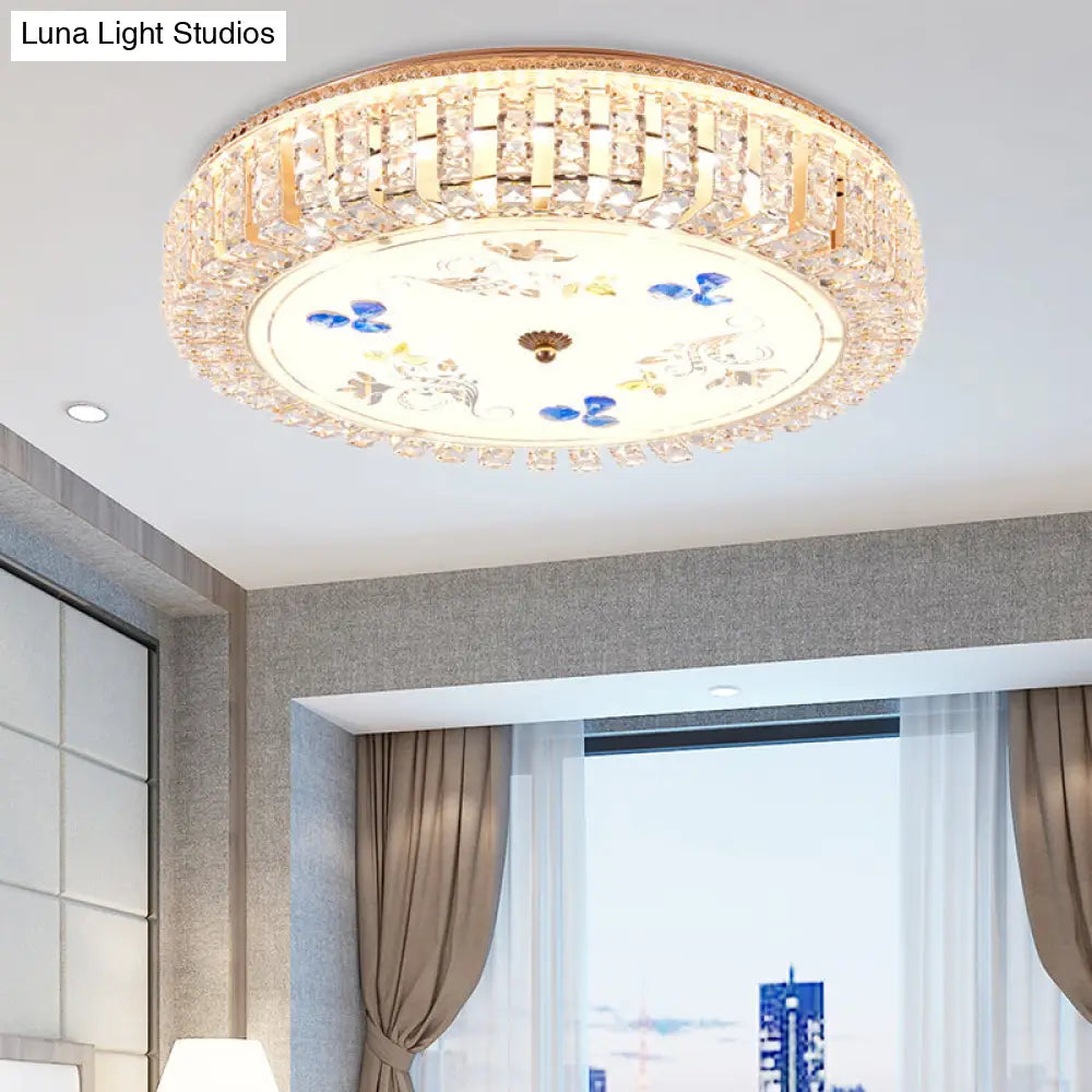 Golden Drum Flushmount Lighting: Modern Crystal And Glass Multi Light Ceiling Lamp (16’/19.5’