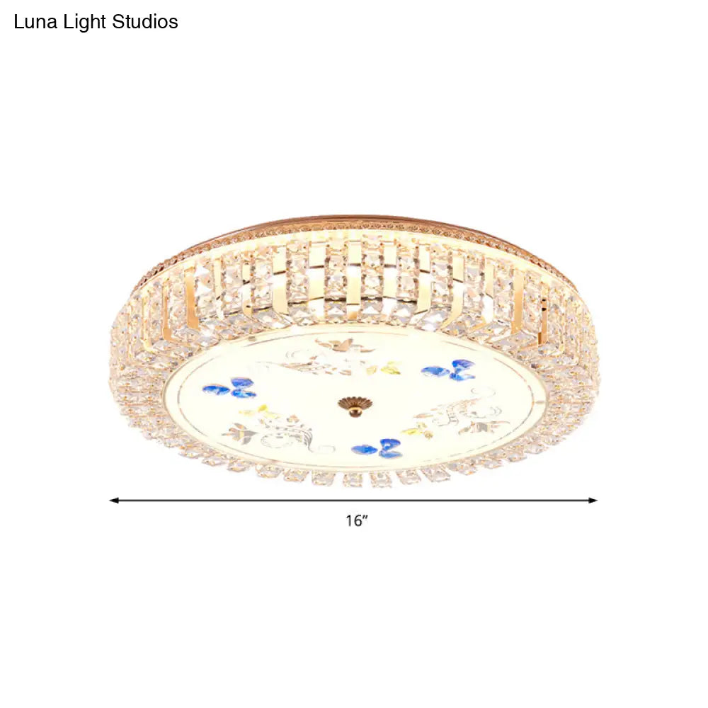 Golden Drum Flushmount Lighting: Modern Crystal And Glass Multi Light Ceiling Lamp (16’/19.5’