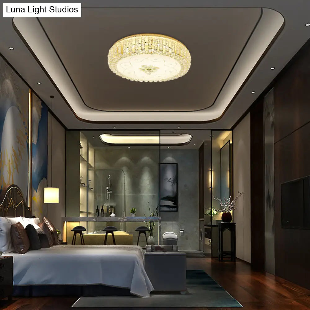 Golden Drum Flushmount Lighting: Modern Crystal And Glass Multi Light Ceiling Lamp (16’/19.5’