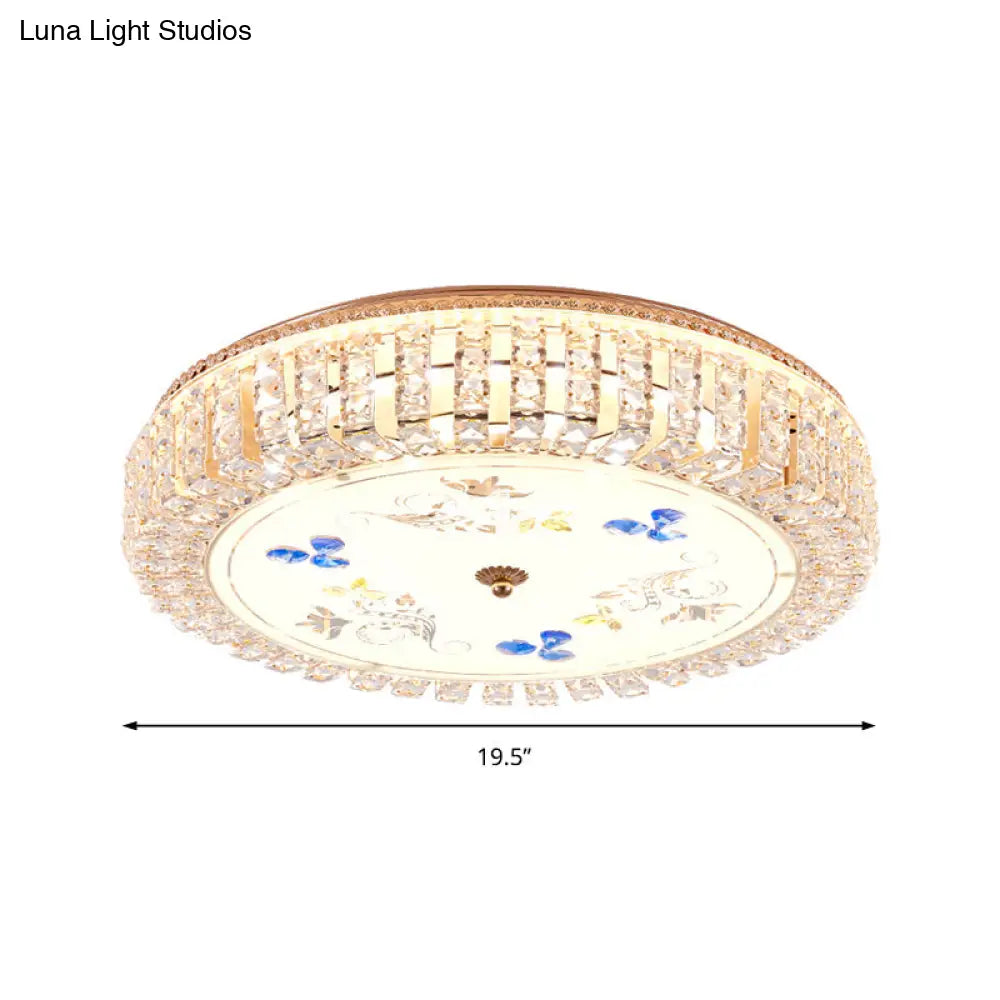 Golden Drum Flushmount Lighting: Modern Crystal And Glass Multi Light Ceiling Lamp (16’/19.5’
