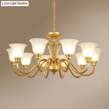 Golden Flared Ceiling Light Traditional Chandelier - Frosted Glass For Living Room