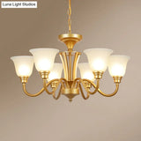 Golden Flared Ceiling Light Traditional Chandelier - Frosted Glass For Living Room