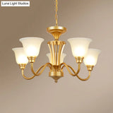 Golden Flared Ceiling Light Traditional Chandelier - Frosted Glass For Living Room