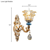 Golden Floral Crystal Wall Lamp Kit - 2-Layer 1/2-Bulb Option For Bedside Mounting