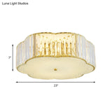Golden Flower Flush Led Pendant Light With Modern Clear Crystal Design And Acrylic Diffuser -