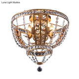 Golden Flushmount Light With 5 Crystal Swag Heads - Farmhouse Bowl Frame Ceiling Fixture