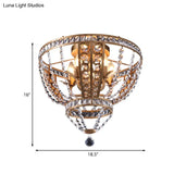 Golden Flushmount Light With 5 Crystal Swag Heads - Farmhouse Bowl Frame Ceiling Fixture