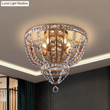 Golden Flushmount Light With 5 Crystal Swag Heads - Farmhouse Bowl Frame Ceiling Fixture