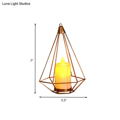 Golden Led Candle Style Table Lamp With Fun Cage Design For Kids Nightstand