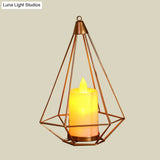 Golden Led Candle Style Table Lamp With Fun Cage Design For Kids Nightstand