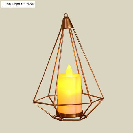 Golden Led Candle Style Table Lamp With Fun Cage Design For Kids Nightstand