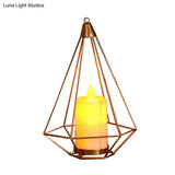Golden Led Candle Style Table Lamp With Fun Cage Design For Kids Nightstand