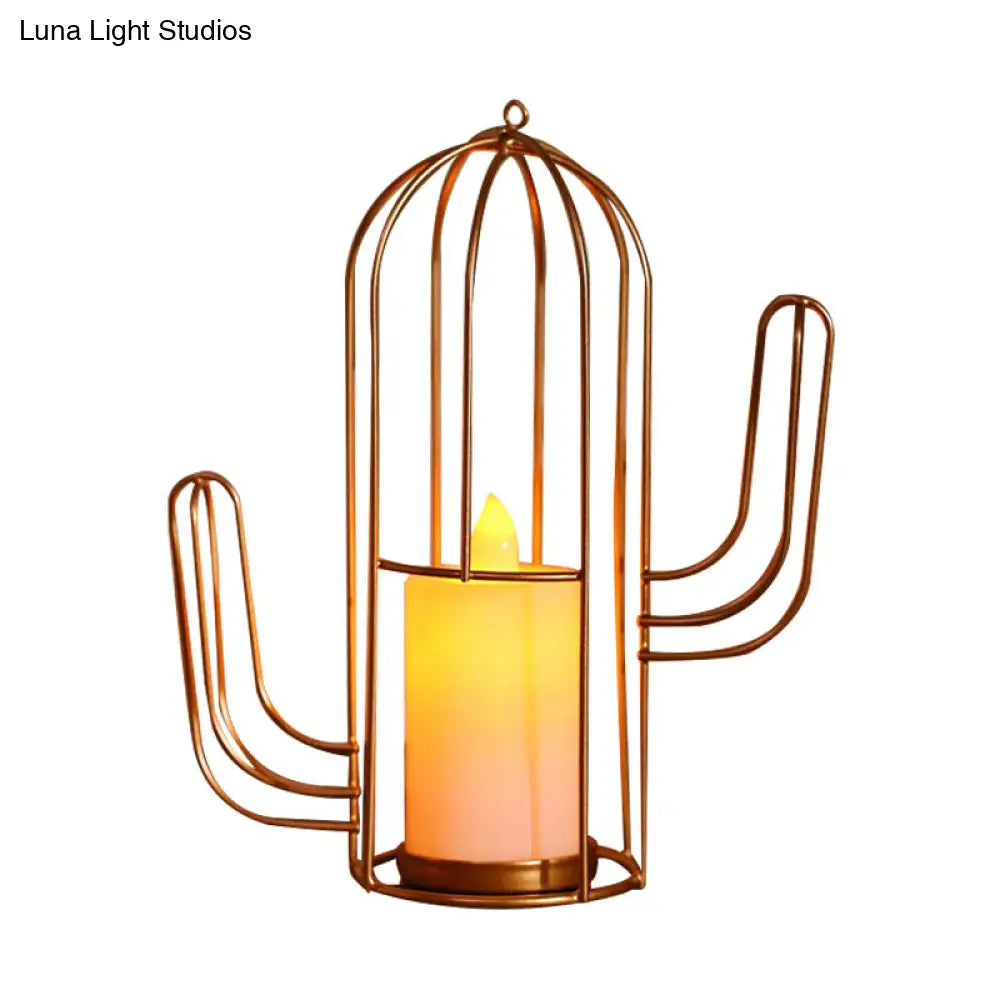Golden Led Candle Style Table Lamp With Fun Cage Design For Kids Nightstand