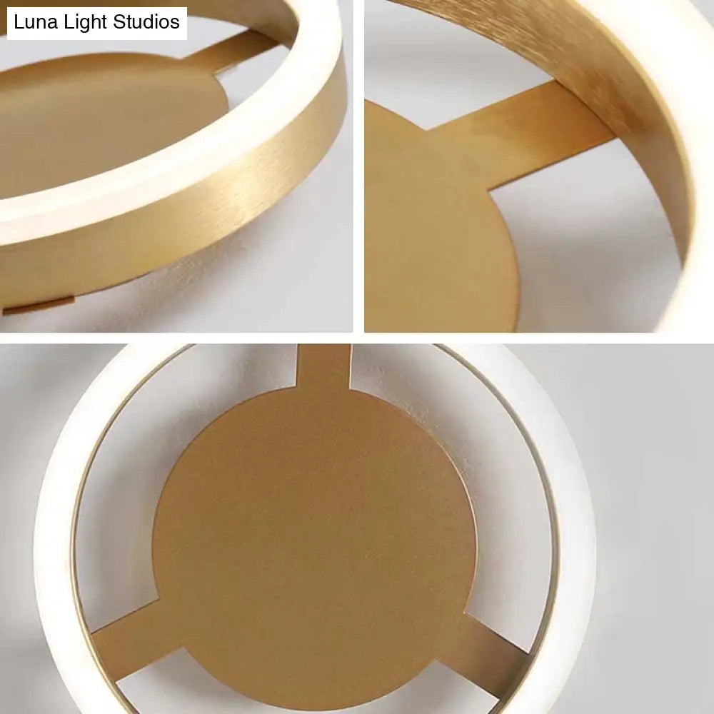 Golden Metal Ceiling Mounted Led Flush Lamp For Modern Corridors - Round/Square Warm/White Light