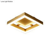 Golden Metal Ceiling Mounted Led Flush Lamp For Modern Corridors - Round/Square Warm/White Light