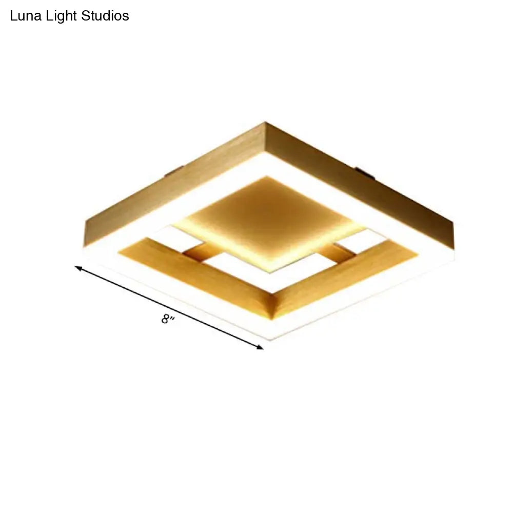 Golden Metal Ceiling Mounted Led Flush Lamp For Modern Corridors - Round/Square Warm/White Light