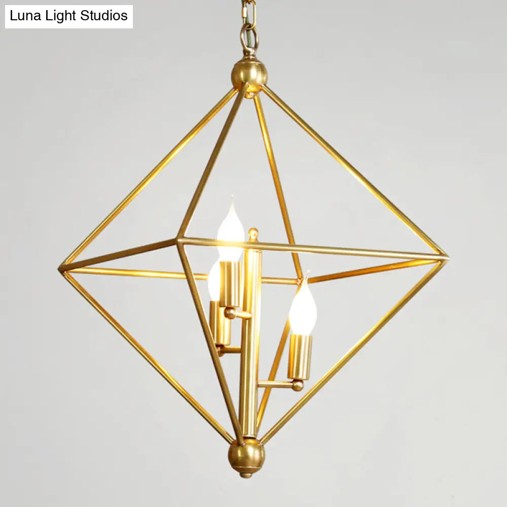 Golden Metal Pendant Candle Chandelier - 4-Light Fixture For Living Room