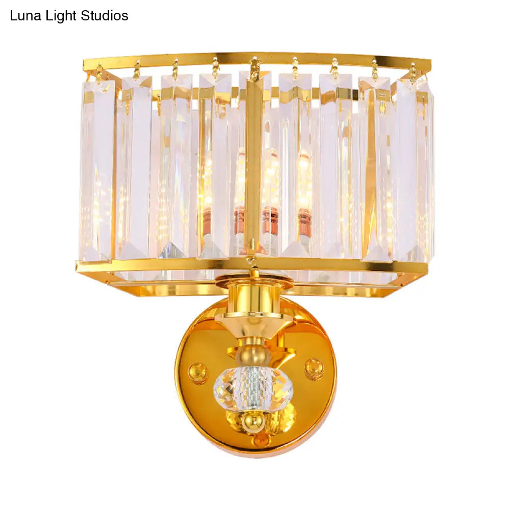 Golden Metal Wall Sconce Light With Clear Crystal Accents - Modern 1 Head Design