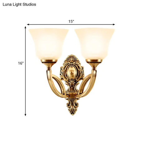 Golden Metal Wall Sconce With Opal Glass Shade - Modern Style Bell Design 1/2-Light Fixture