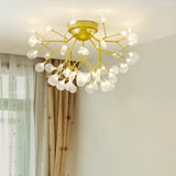 Golden Metallic Led Semi Flush Mount Ceiling Chandelier For Living Rooms Gold / B