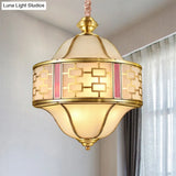 Golden Milglass Colonial Porch Chandelier - Double Bell Pendant With 6 Heads