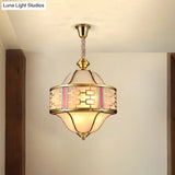 Golden Milglass Colonial Porch Chandelier - Double Bell Pendant With 6 Heads