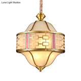 Golden Milglass Colonial Porch Chandelier - Double Bell Pendant With 6 Heads