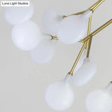 Golden Pendant Chandelier With Leaf Acrylic Shade - 45-Bulb Artistic Living Room Lamp