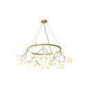 Golden Pendant Chandelier With Leaf Acrylic Shade - 45-Bulb Artistic Living Room Lamp Gold